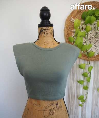 Zara crop top green coton 